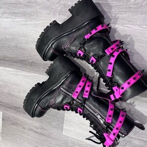 Dolls Kill Black and Pink Combat Boots